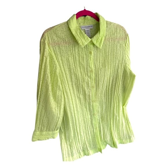 Sag Harbor Bright Lime Green Lightweight Embellished Button Down Shirt Size 1X - Picture 4 of 6